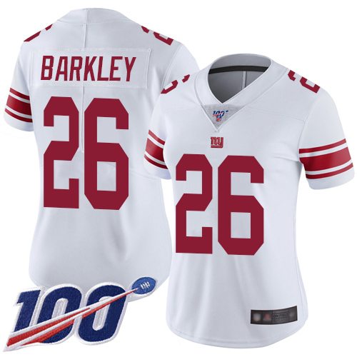 Nike Giants #26 Saquon Barkley White Women's Stitched NFL 100th Season Vapor Limited Jersey Nike Giants #26 Saquon Barkley White Women's Stitched NFL 100th Season Vapor Limited Jersey