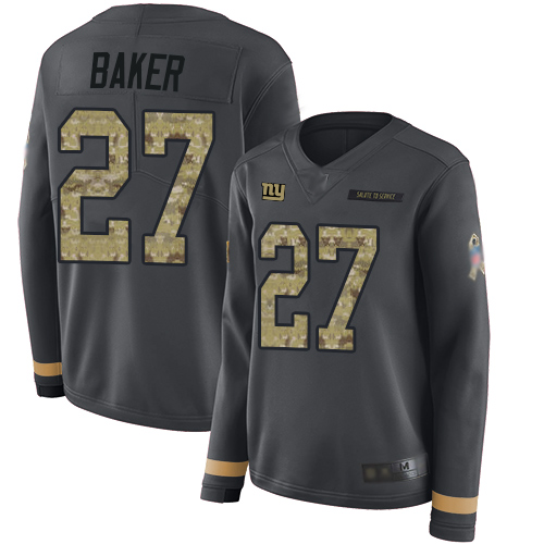 Nike Giants #27 Deandre Baker Anthracite Salute to Service Women's Stitched NFL Limited Therma Long Sleeve Jersey Nike Giants #27 Deandre Baker Anthracite Salute to Service Women's Stitched NFL Limited Therma Long Sleeve Jersey