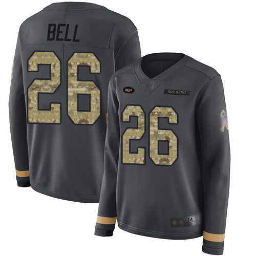 Nike Jets #26 Le'Veon Bell Anthracite Salute to Service Women's Stitched NFL Limited Therma Long Sleeve Jersey Nike Jets #26 Le'Veon Bell Anthracite Salute to Service Women's Stitched NFL Limited Therma Long Sleeve Jersey