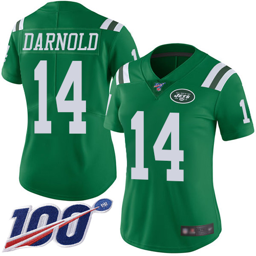 Nike Jets #14 Sam Darnold Green Women's Stitched NFL Limited Rush 100th Season Jersey Nike Jets #14 Sam Darnold Green Women's Stitched NFL Limited Rush 100th Season Jersey
