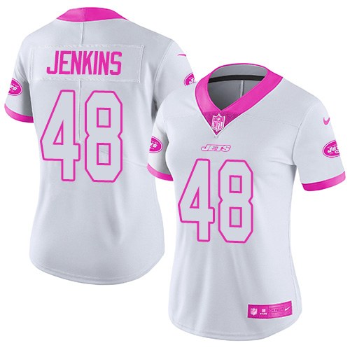 Nike Jets #48 Jordan Jenkins White/Pink Women's Stitched NFL Limited Rush Fashion Jersey Nike Jets #48 Jordan Jenkins White/Pink Women's Stitched NFL Limited Rush Fashion Jersey