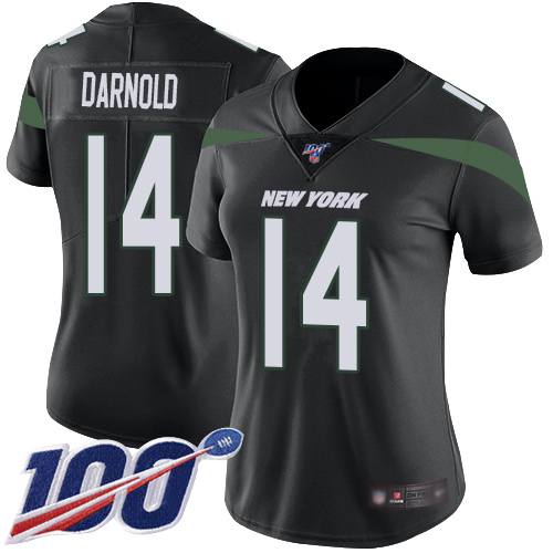Nike Jets #14 Sam Darnold Black Alternate Women's Stitched NFL 100th Season Vapor Limited Jersey Nike Jets #14 Sam Darnold Black Alternate Women's Stitched NFL 100th Season Vapor Limited Jersey