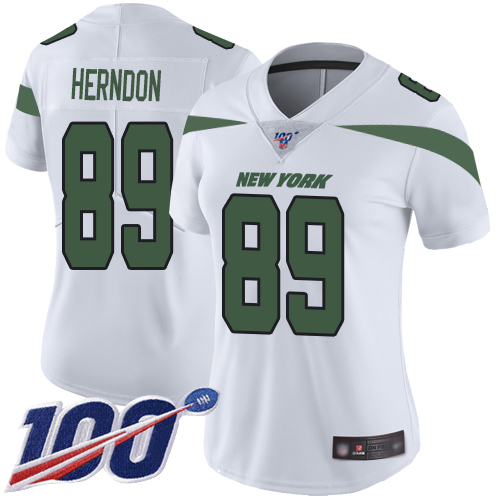 Nike Jets #89 Chris Herndon White Women's Stitched NFL 100th Season Vapor Limited Jersey Nike Jets #89 Chris Herndon White Women's Stitched NFL 100th Season Vapor Limited Jersey