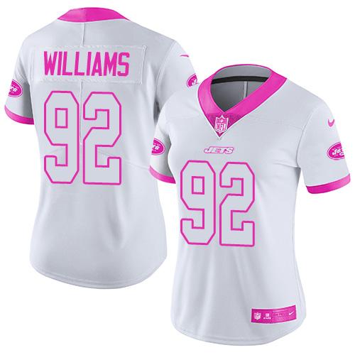 Nike Jets #92 Leonard Williams White/Pink Women's Stitched NFL Limited Rush Fashion Jersey Nike Jets #92 Leonard Williams White/Pink Women's Stitched NFL Limited Rush Fashion Jersey