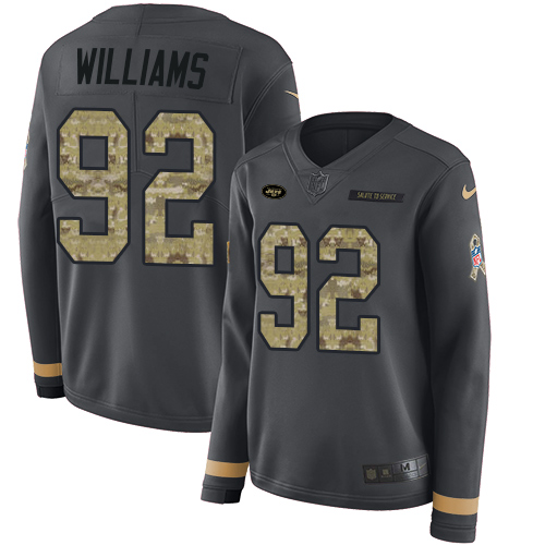 Nike Jets #92 Leonard Williams Anthracite Salute to Service Women's Stitched NFL Limited Therma Long Sleeve Jersey Nike Jets #92 Leonard Williams Anthracite Salute to Service Women's Stitched NFL Limited Therma Long Sleeve Jersey