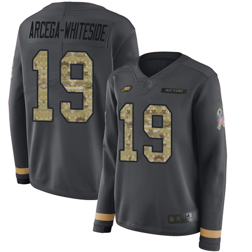 Nike Eagles #19 JJ Arcega-Whiteside Anthracite Salute to Service Women's Stitched NFL Limited Therma Long Sleeve Jersey Nike Eagles #19 JJ Arcega-Whiteside Anthracite Salute to Service Women's Stitched NFL Limited Therma Long Sleeve Jersey
