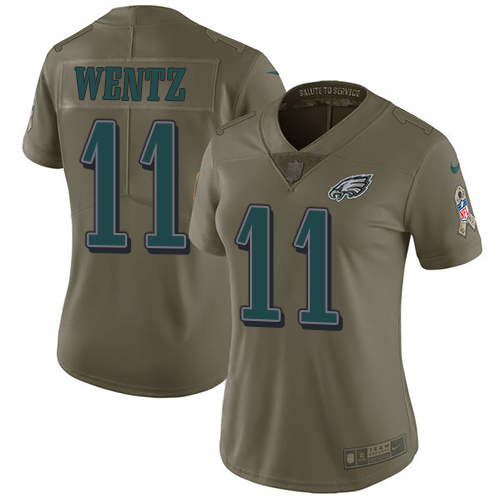 Nike Eagles #11 Carson Wentz Olive Women's Stitched NFL Limited 2017 Salute to Service Jersey Nike Eagles #11 Carson Wentz Olive Women's Stitched NFL Limited 2017 Salute to Service Jersey