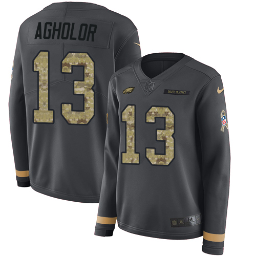 Nike Eagles #13 Nelson Agholor Anthracite Salute to Service Women's Stitched NFL Limited Therma Long Sleeve Jersey Nike Eagles #13 Nelson Agholor Anthracite Salute to Service Women's Stitched NFL Limited Therma Long Sleeve Jersey