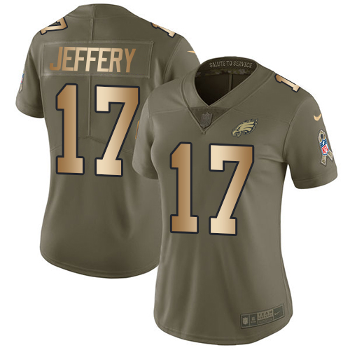 Nike Eagles #17 Alshon Jeffery Olive/Gold Women's Stitched NFL Limited 2017 Salute to Service Jersey Nike Eagles #17 Alshon Jeffery Olive/Gold Women's Stitched NFL Limited 2017 Salute to Service Jersey