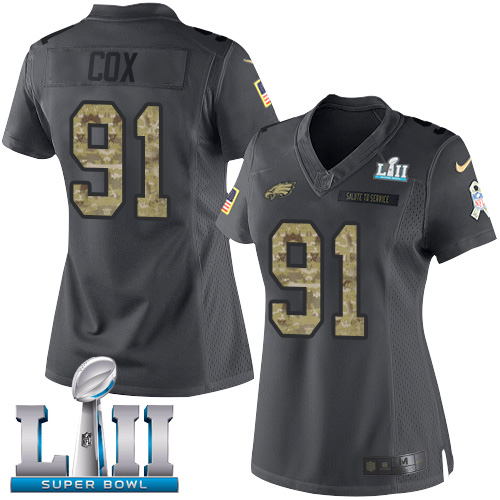 Nike Eagles #91 Fletcher Cox Black Super Bowl LII Women's Stitched NFL Limited 2016 Salute to Service Jersey Nike Eagles #91 Fletcher Cox Black Super Bowl LII Women's Stitched NFL Limited 2016 Salute to Service Jersey