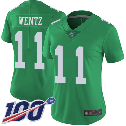 Nike Eagles #11 Carson Wentz Green Women's Stitched NFL Limited Rush 100th Season Jersey Nike Eagles #11 Carson Wentz Green Women's Stitched NFL Limited Rush 100th Season Jersey