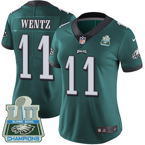Nike Eagles #11 Carson Wentz Midnight Green Team Color Super Bowl LII Champions Women's Stitched NFL Vapor Untouchable Limited Jersey Nike Eagles #11 Carson Wentz Midnight Green Team Color Super Bowl LII Champions Women's Stitched NFL Vapor Untouchable Limited Jersey