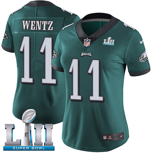 Nike Eagles #11 Carson Wentz Midnight Green Team Color Super Bowl LII Women's Stitched NFL Vapor Untouchable Limited Jersey Nike Eagles #11 Carson Wentz Midnight Green Team Color Super Bowl LII Women's Stitched NFL Vapor Untouchable Limited Jersey