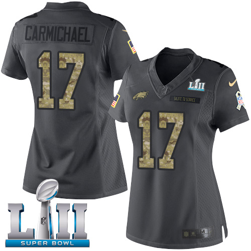 Nike Eagles #17 Harold Carmichael Black Super Bowl LII Women's Stitched NFL Limited 2016 Salute to Service Jersey Nike Eagles #17 Harold Carmichael Black Super Bowl LII Women's Stitched NFL Limited 2016 Salute to Service Jersey