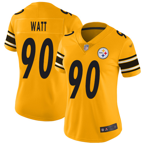 Nike Steelers #90 T. J. Watt Gold Women's Stitched NFL Limited Inverted Legend Jersey Nike Steelers #90 T. J. Watt Gold Women's Stitched NFL Limited Inverted Legend Jersey