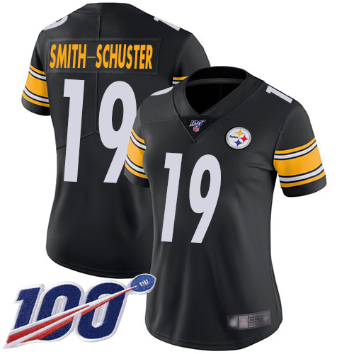 Nike Steelers #19 JuJu Smith-Schuster Black Team Color Women's Stitched NFL 100th Season Vapor Limited Jersey Nike Steelers #19 JuJu Smith-Schuster Black Team Color Women's Stitched NFL 100th Season Vapor Limited Jersey