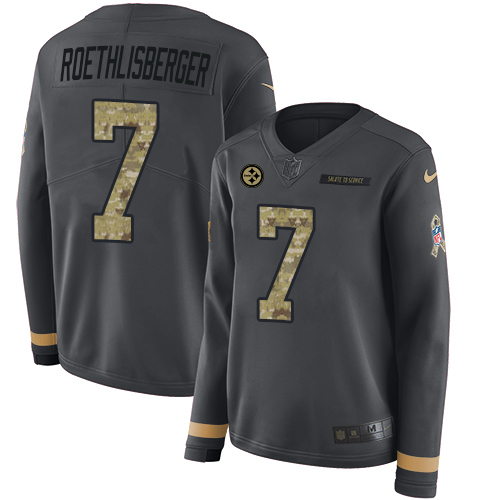 Nike Steelers #7 Ben Roethlisberger Anthracite Salute to Service Women's Stitched NFL Limited Therma Long Sleeve Jersey Nike Steelers #7 Ben Roethlisberger Anthracite Salute to Service Women's Stitched NFL Limited Therma Long Sleeve Jersey