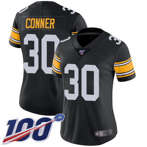 Nike Steelers #30 James Conner Black Alternate Women's Stitched NFL 100th Season Vapor Limited Jersey Nike Steelers #30 James Conner Black Alternate Women's Stitched NFL 100th Season Vapor Limited Jersey