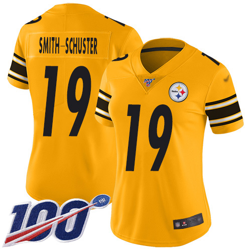 Nike Steelers #19 JuJu Smith-Schuster Gold Women's Stitched NFL Limited Inverted Legend 100th Season Jersey Nike Steelers #19 JuJu Smith-Schuster Gold Women's Stitched NFL Limited Inverted Legend 100th Season Jersey