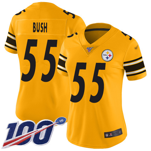 Nike Steelers #55 Devin Bush Gold Women's Stitched NFL Limited Inverted Legend 100th Season Jersey Nike Steelers #55 Devin Bush Gold Women's Stitched NFL Limited Inverted Legend 100th Season Jersey