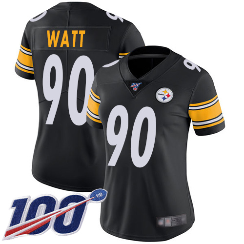 Nike Steelers #90 T. J. Watt Black Team Color Women's Stitched NFL 100th Season Vapor Limited Jersey Nike Steelers #90 T. J. Watt Black Team Color Women's Stitched NFL 100th Season Vapor Limited Jersey