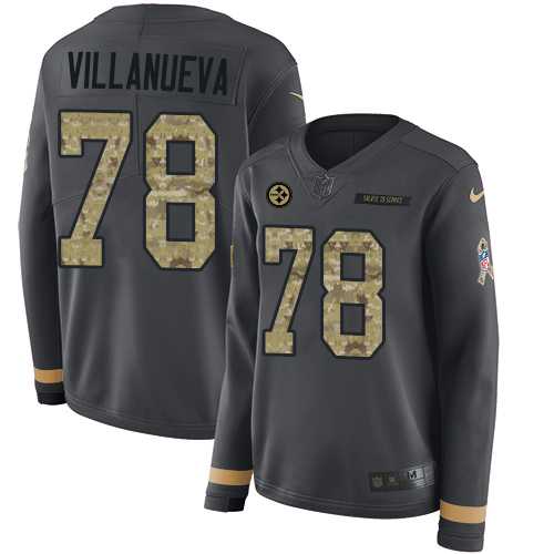 Nike Steelers #78 Alejandro Villanueva Anthracite Salute to Service Women's Stitched NFL Limited Therma Long Sleeve Jersey Nike Steelers #78 Alejandro Villanueva Anthracite Salute to Service Women's Stitched NFL Limited Therma Long Sleeve Jersey