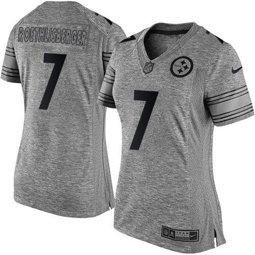 Nike Steelers #7 Ben Roethlisberger Gray Women's Stitched NFL Limited Gridiron Gray Jersey Nike Steelers #7 Ben Roethlisberger Gray Women's Stitched NFL Limited Gridiron Gray Jersey