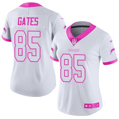 Nike Chargers #85 Antonio Gates White/Pink Women's Stitched NFL Limited Rush Fashion Jersey Nike Chargers #85 Antonio Gates White/Pink Women's Stitched NFL Limited Rush Fashion Jersey