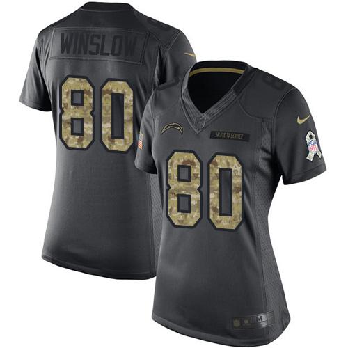 Nike Chargers #80 Kellen Winslow Black Women's Stitched NFL Limited 2016 Salute to Service Jersey Nike Chargers #80 Kellen Winslow Black Women's Stitched NFL Limited 2016 Salute to Service Jersey