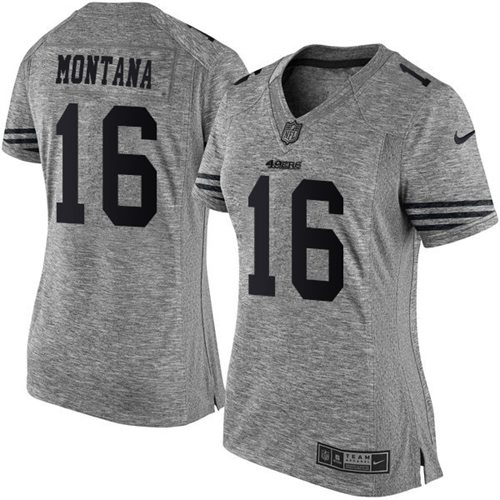 Nike 49ers #16 Joe Montana Gray Women's Stitched NFL Limited Gridiron Gray Jersey Nike 49ers #16 Joe Montana Gray Women's Stitched NFL Limited Gridiron Gray Jersey