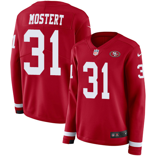 Nike 49ers #31 Raheem Mostert Red Team Color Women's Stitched NFL Limited Therma Long Sleeve Jersey Nike 49ers #31 Raheem Mostert Red Team Color Women's Stitched NFL Limited Therma Long Sleeve Jersey
