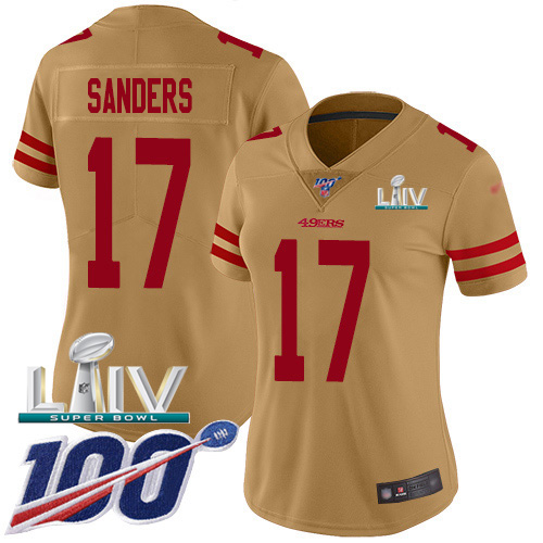 Nike 49ers #17 Emmanuel Sanders Gold Super Bowl LIV 2020 Women's Stitched NFL Limited Inverted Legend 100th Season Jersey Nike 49ers #17 Emmanuel Sanders Gold Super Bowl LIV 2020 Women's Stitched NFL Limited Inverted Legend 100th Season Jersey