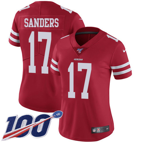 Nike 49ers #17 Emmanuel Sanders Red Team Color Women's Stitched NFL 100th Season Vapor Limited Jersey Nike 49ers #17 Emmanuel Sanders Red Team Color Women's Stitched NFL 100th Season Vapor Limited Jersey