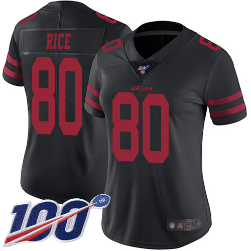 Nike 49ers #80 Jerry Rice Black Alternate Women's Stitched NFL 100th Season Vapor Limited Jersey Nike 49ers #80 Jerry Rice Black Alternate Women's Stitched NFL 100th Season Vapor Limited Jersey