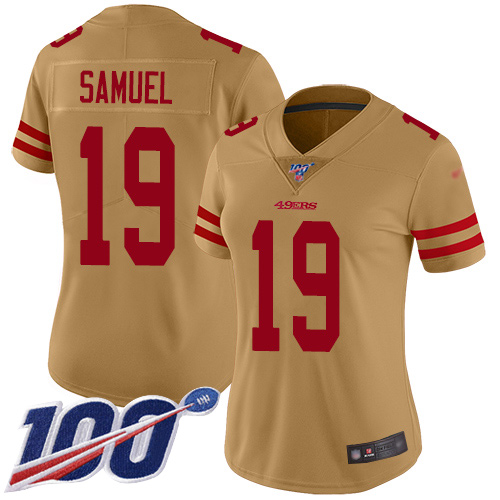 Nike 49ers #19 Deebo Samuel Gold Women's Stitched NFL Limited Inverted Legend 100th Season Jersey Nike 49ers #19 Deebo Samuel Gold Women's Stitched NFL Limited Inverted Legend 100th Season Jersey