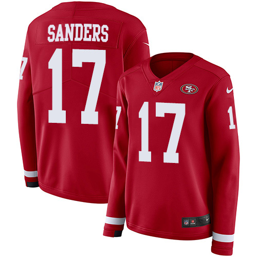 Nike 49ers #17 Emmanuel Sanders Red Team Color Women's Stitched NFL Limited Therma Long Sleeve Jersey Nike 49ers #17 Emmanuel Sanders Red Team Color Women's Stitched NFL Limited Therma Long Sleeve Jersey