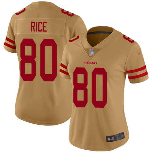 Nike 49ers #80 Jerry Rice Gold Women's Stitched NFL Limited Inverted Legend Jersey Nike 49ers #80 Jerry Rice Gold Women's Stitched NFL Limited Inverted Legend Jersey