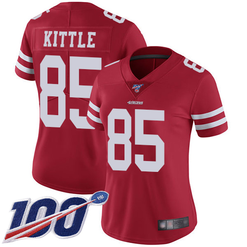 Nike 49ers #85 George Kittle Red Team Color Women's Stitched NFL 100th Season Vapor Limited Jersey Nike 49ers #85 George Kittle Red Team Color Women's Stitched NFL 100th Season Vapor Limited Jersey