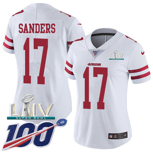 Nike 49ers #17 Emmanuel Sanders White Super Bowl LIV 2020 Women's Stitched NFL 100th Season Vapor Limited Jersey Nike 49ers #17 Emmanuel Sanders White Super Bowl LIV 2020 Women's Stitched NFL 100th Season Vapor Limited Jersey
