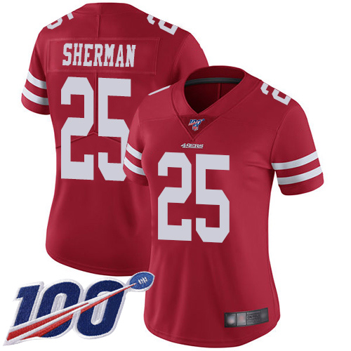 Nike 49ers #25 Richard Sherman Red Team Color Women's Stitched NFL 100th Season Vapor Limited Jersey Nike 49ers #25 Richard Sherman Red Team Color Women's Stitched NFL 100th Season Vapor Limited Jersey