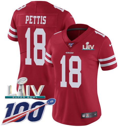 Nike 49ers #18 Dante Pettis Red Super Bowl LIV 2020 Team Color Women's Stitched NFL 100th Season Vapor Limited Jersey Nike 49ers #18 Dante Pettis Red Super Bowl LIV 2020 Team Color Women's Stitched NFL 100th Season Vapor Limited Jersey