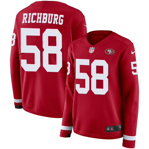 Nike 49ers #58 Weston Richburg Red Team Color Women's Stitched NFL Limited Therma Long Sleeve Jersey Nike 49ers #58 Weston Richburg Red Team Color Women's Stitched NFL Limited Therma Long Sleeve Jersey