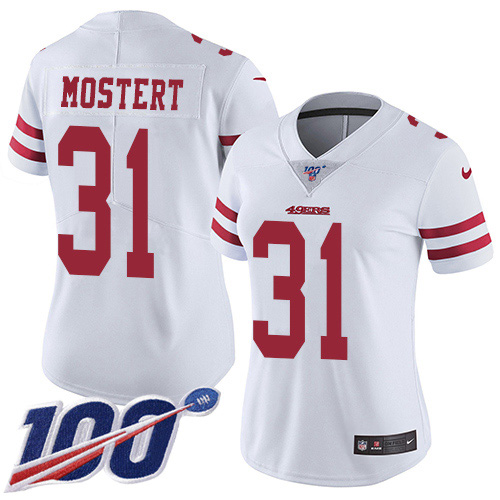 Nike 49ers #31 Raheem Mostert White Women's Stitched NFL 100th Season Vapor Untouchable Limited Jersey Nike 49ers #31 Raheem Mostert White Women's Stitched NFL 100th Season Vapor Untouchable Limited Jersey