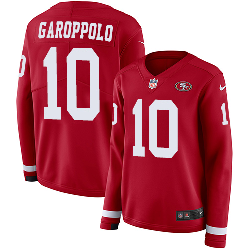 Nike 49ers #10 Jimmy Garoppolo Red Team Color Women's Stitched NFL Limited Therma Long Sleeve Jersey Nike 49ers #10 Jimmy Garoppolo Red Team Color Women's Stitched NFL Limited Therma Long Sleeve Jersey