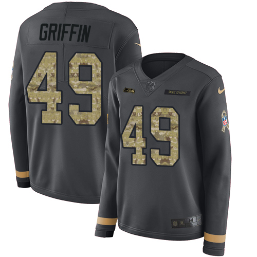 Nike Seahawks #49 Shaquem Griffin Anthracite Salute to Service Women's Stitched NFL Limited Therma Long Sleeve Jersey Nike Seahawks #49 Shaquem Griffin Anthracite Salute to Service Women's Stitched NFL Limited Therma Long Sleeve Jersey