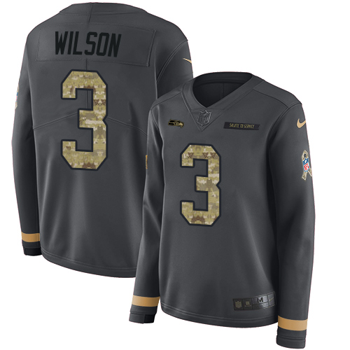 Nike Seahawks #3 Russell Wilson Anthracite Salute to Service Women's Stitched NFL Limited Therma Long Sleeve Jersey Nike Seahawks #3 Russell Wilson Anthracite Salute to Service Women's Stitched NFL Limited Therma Long Sleeve Jersey