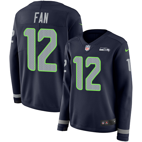 Nike Seahawks #12 Fan Steel Blue Team Color Women's Stitched NFL Limited Therma Long Sleeve Jersey Nike Seahawks #12 Fan Steel Blue Team Color Women's Stitched NFL Limited Therma Long Sleeve Jersey