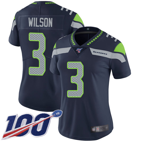 Nike Seahawks #3 Russell Wilson Steel Blue Team Color Women's Stitched NFL 100th Season Vapor Limited Jersey Nike Seahawks #3 Russell Wilson Steel Blue Team Color Women's Stitched NFL 100th Season Vapor Limited Jersey