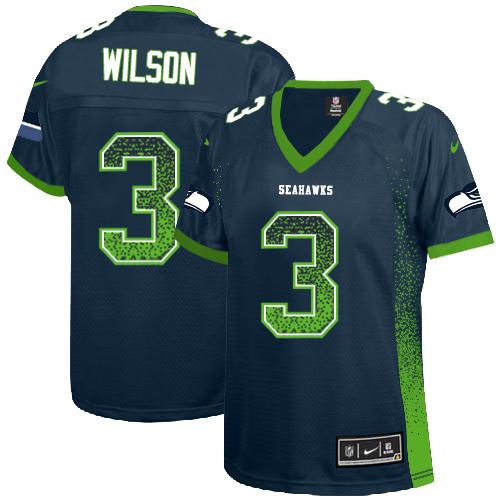 Nike Seahawks #3 Russell Wilson Steel Blue Team Color Women's Stitched NFL Elite Drift Fashion Jersey Nike Seahawks #3 Russell Wilson Steel Blue Team Color Women's Stitched NFL Elite Drift Fashion Jersey