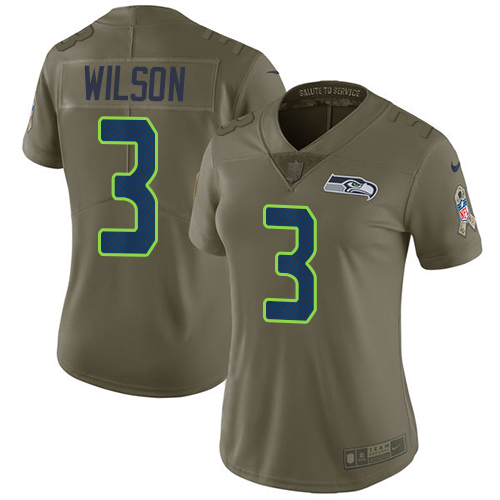 Nike Seahawks #3 Russell Wilson Olive Women's Stitched NFL Limited 2017 Salute to Service Jersey Nike Seahawks #3 Russell Wilson Olive Women's Stitched NFL Limited 2017 Salute to Service Jersey